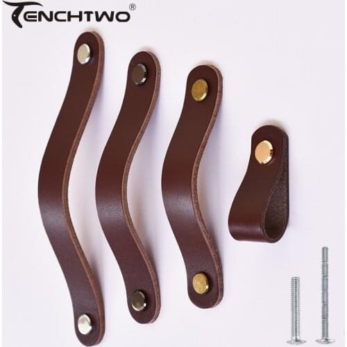 Brass brown leather furniture handle and cabinet wardrobe door drawer handles Knob Dresser PullsChildrens room knobs tiradores