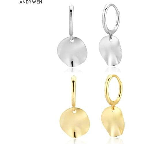 ANDYWEN 925 Sterling Silver Gold Irregular 11mm Pendiente Luxury Fashion Fine Jewelry For Women Rock Punk Jewels Drop Earring