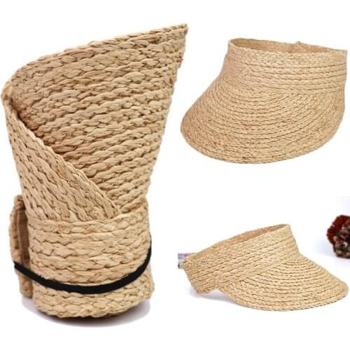 M2EA Womens Summer Woven Straw Open Top Sun Hat Foldable Roll-up Wide Brim Sunscreen Outdoor Sports Beach Visors Baseball