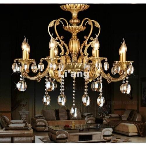Modern D62cm H65cm Bronze Color 6L D65cm K9 Crystal Chandelier Lighting Luxurious Brass Crystal Lamp Lustre AC Chandelier Lights