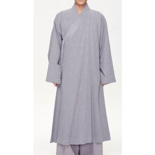 Unisex gray Cotton&linen buddhism zen monk robe lay meditation uniforms gown Summer&Spring martial arts suits WIDE Bottom