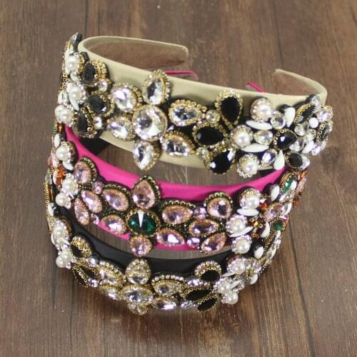 Bohemia Handmade Vintage Pink White Crystal Rhinestones Headdress Flower Tiara Luxury Headpiece Accessories For Womens Wedding