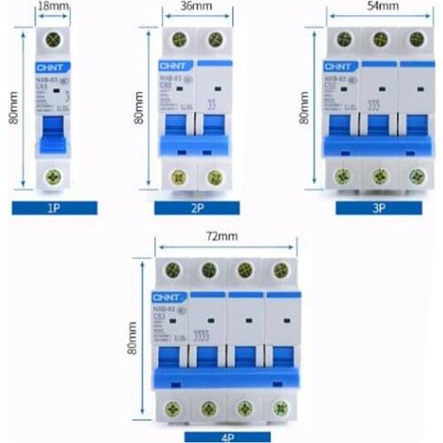Air circuit breakers NXB-63 4P 2A 3A 6A 10A 16A 20A 25A 32A 40A 63A 230V 220V 50HZ 60HZ Miniature Circuit breaker MCB