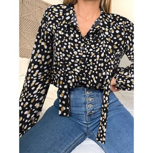 Womens 2021 Autumn and Winter Womens Blouses Long-Sleeved Tops Elegant Ladies Stand-Up Collar Overalls Chiffon Shirt Tops