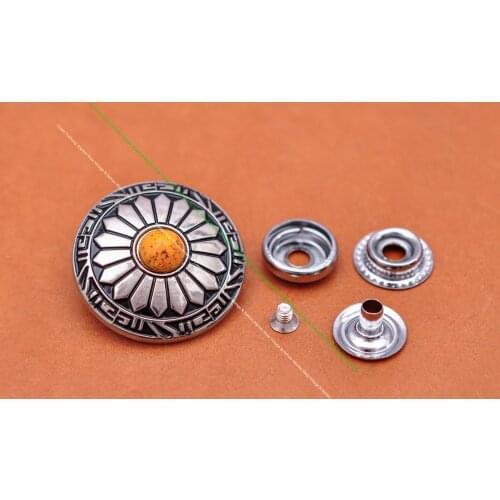 10Set Metal 201 Snap Button Silver Turquoise Bead Concho Nail Rivet for Leathercraft Bag Fastener Leather Connector accessories