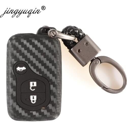 10pcs Rubber Carbon Car Key Case Cover For Toyota Land Cruiser Prado 150 Camry Prius Crown Subaru Foreste XV Keychain Silicone