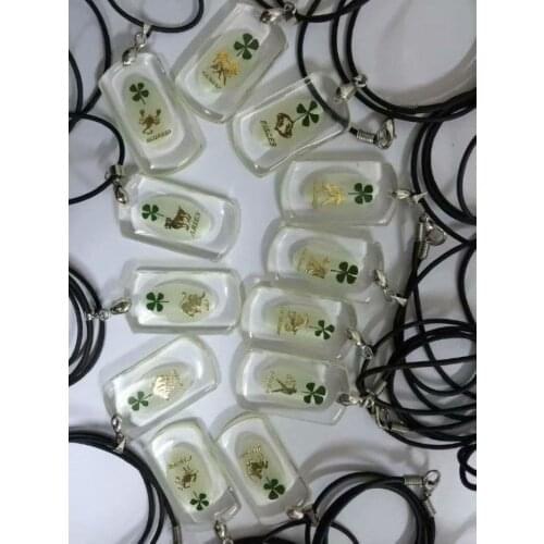 100 pcs fashion real four leaf clover twelve constellations pendant