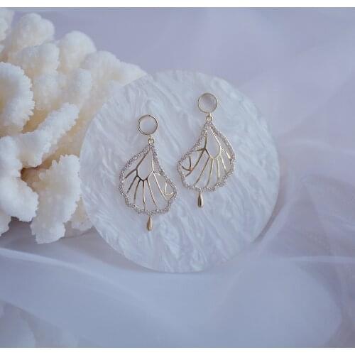 14k Real Gold Fashion Jewelry Crystal Opal Hollow Wing Exquisite Stud Earrings for Woman Holiday Party Elegant Earring