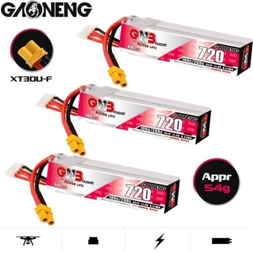 3Pcs/Set GAONENG GNB HV Lipo Battery 720mAh 3S 11.4V With XT30U-F Plug 100C/200C for RC Tinywhoop FPV Frame Kit Racing Drone