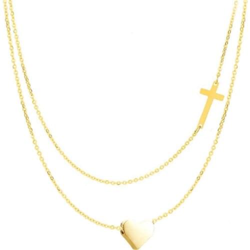 316L Stainless Steel Fashion Simple Love heart Cross Double Necklace Ladies Titanium Steel Wedding Necklace No Fade