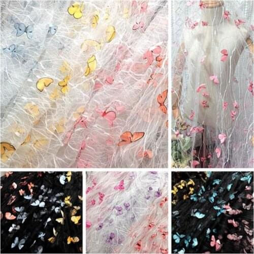 50*155 cm 3D Butterfly soft Mesh Lace Fabric summer girls dress Lace Trim Tulle curtains costume Sewing Materials DIY Clothes