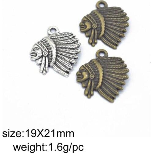 50pcs/lot Alloy Charms Antique Silver Plated Alloy Indians Charm Pendant Handmade Hanging Crafts 19x21mm