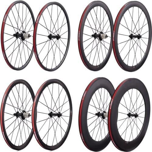 700C Carbon Wheelset with Powerway R51 V-brake Road BikeHub and Pillar 1432 Spokes Full Carbon Fiber 20/24 Hole Front/Rear Wheel