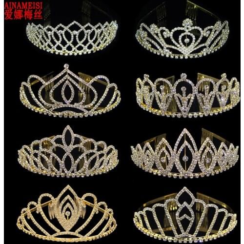 AINAMEISI 2019 New Crystal Bridal Tiaras Gold Rhinestone Pageant Crowns Combs For Women Fashion Party Wedding Hair Accessories