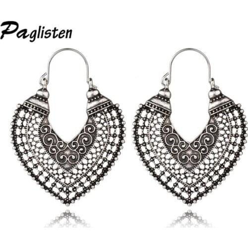 Bohemian national wind U-shaped heart-shaped carved hollow earrings nightclub opening earrings lady charm jewelry