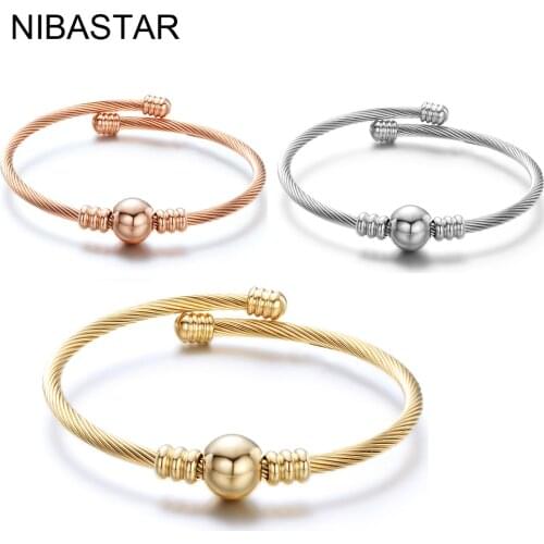 Stainless Steel Open Cable Wire Bangles Bracelets For Womens Silver Plated Famous Brand Jewelry Ladies Cuff Bangle