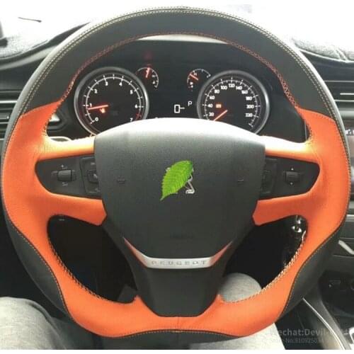 Car steering wheel cover for Peugeot 308 2016408 206 3008 2008 DIY leather hand sewn Grip Cover Auto interior car accessories