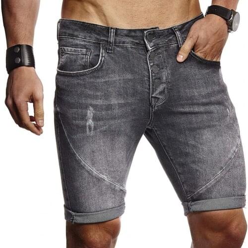 Denim shorts mens stretch short jeans Ripped Skin-friendly Polyester Summer Mens Short Pants for Daily Wear Black M-XL 2021