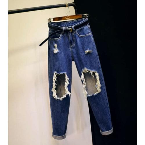 Ripped Straight Womens Jeans Hole Vintage High Waist Boyfriends Mom Jeans Denim Trousers Streetwear Female Casual Pants C7647