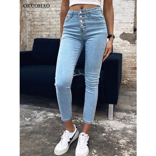 Stretch High Waist Jeans Women 2020 New Skinny Slim Fashion Washed Denim Pencil Pants Plastic Waist Lifting Ninth Pants