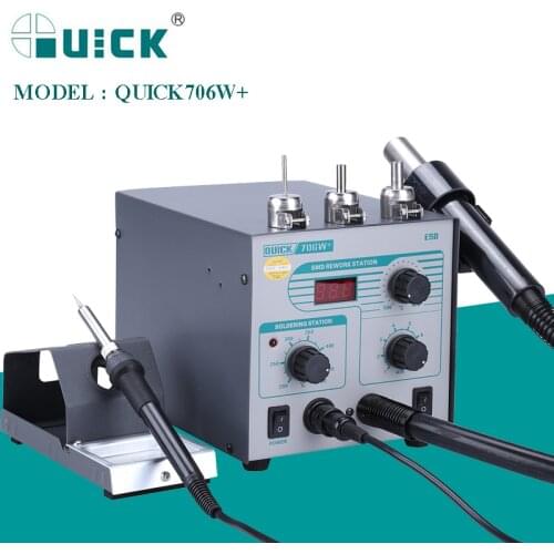 QUICK 706W+ 2 in 1 110V/220V ESD Safe LEAD-Free Hot Air Gun Electric Soldering Iron Digital Display SMD Rework Welding Station