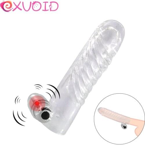 EXVOID Penis Enlargement Sex Shop Cock Vibrating Ring Penis Sleeve Vibrator Thick Cock Extender Reusable Condom Sex Toys for Men