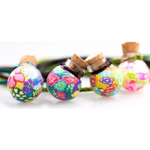 Soft Clay Essential Oil Bottle Cork Lid Soft Pottery Empty Bottle Spherical Perfume Pendant Random Color 25pcs/lot