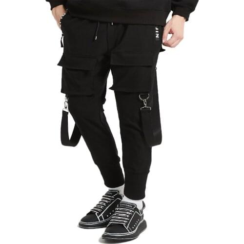 Hot Zipper Pockets Mens Drawstring Elastic Waist Harem Pants Motor Biker Punk Trousers High Street Casual Joggers Sweatpants