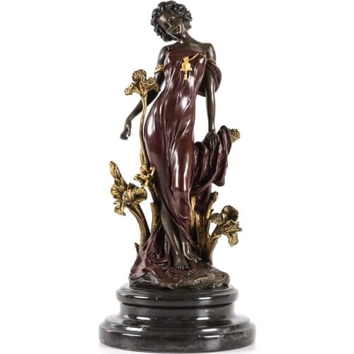 Beautiful Flora Goddess Statue Girl Figurine Bronze Sculpture Holiday Gifts Western Europe Person Vintage Art Decor