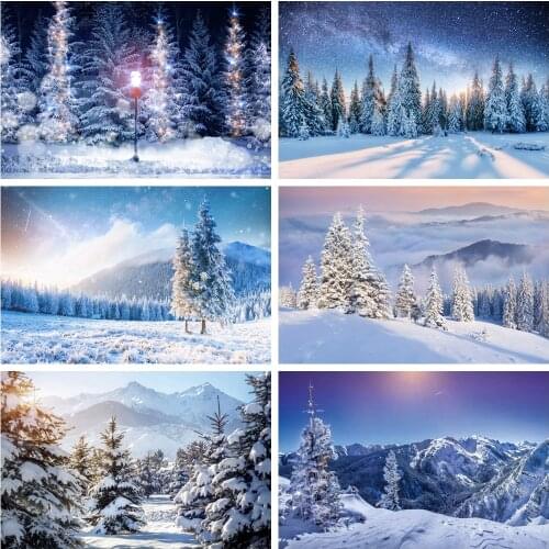 Laeacco Winter Backdrops Pine Trees Snow Christmas Photophone Photography Backgrounds Baby Birthday Photozone Photocall Props