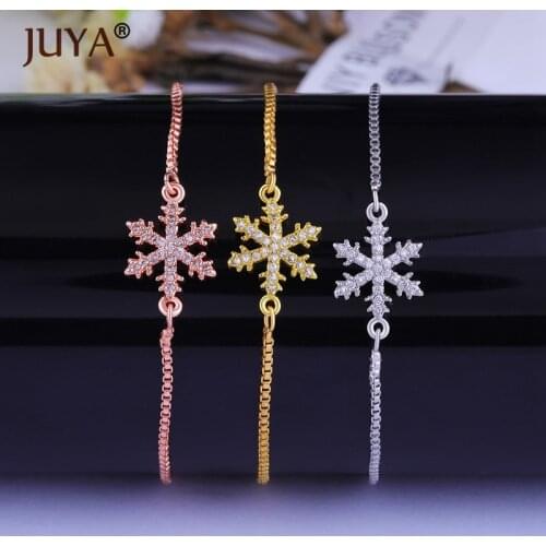 Small Snowflake Flower Bracelet Femme bijoux Gold Color DIY Charm Jewelry Adjustable Chain CZ Crystal Bracelets for Women