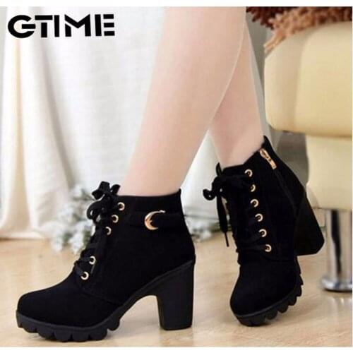 New spring Winter Women Pumps Boots High Quality Lace-up European Ladies shoes PU high heels Boots Fast delivery#SJPAE-611