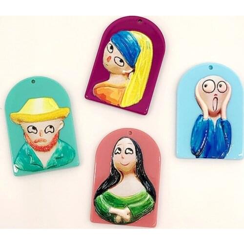 New 30pcs/lot Relief effect cartoon Funny girls/boys pattern print geometry Arched shape acrylic beads diy jewelry accessory