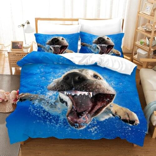 Dropshipping SINGLE only 1 Pillowcase Pattern Queen Size Bedding For Boys Duvet Cover Set Bedding Dog Swimming Water N05