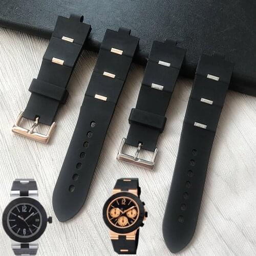 MERJUST Watchband Man Black Rubber Replacement Watch Band Strap For bvlgari bvlg Diagono24mm x 8mm drop shipp