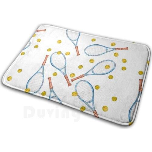 Pattern With Tennis Rackets With Tennis Balls Mat Rug Carpet Anti-Slip Floor Mats Bedroom Racket Ball Icon Isolated Activity