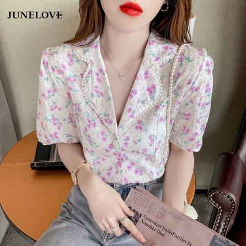 Shirts Women Floral Retro Elegant 3 Colors Embroidered Flares Harajuku Trendy Ladies All-match Design Casual Summer Blasas New