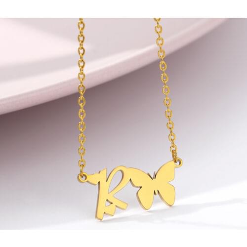 Letter Butterfly Necklace For Women Stainless Steel Initial A-Z Alphabet Butterfly Choker Necklaces Jewelry Gifts Bijoux Femme