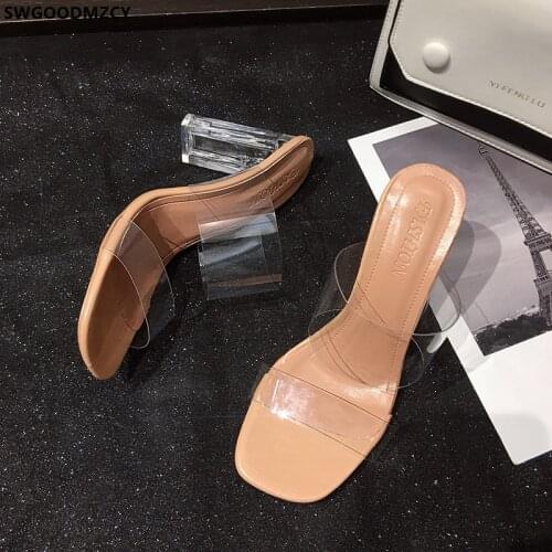 Ladies Slippers Slides Women Designer Pumps Women Shoes Woman Slippers Block Heel Slippers Women Summer 2021 Talon Transparente