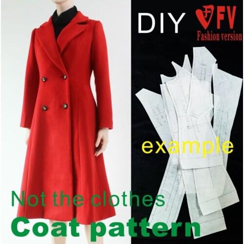 Garment pattern womens long big swing double-breasted coat sewing drawing BFY-128