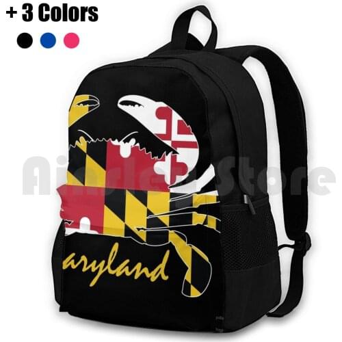 Maryland Crab Script Outdoor Hiking Backpack Waterproof Camping Travel Flag Md Maryland 301 Crab Claws Crabmeat Old Bay Salty
