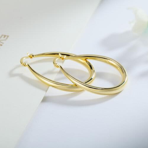 New 18K gold plated 4.4cm hoop earrings 925 Sterling Silver for woman high quality Fashion party Jewelry Wedding Christmas Gift