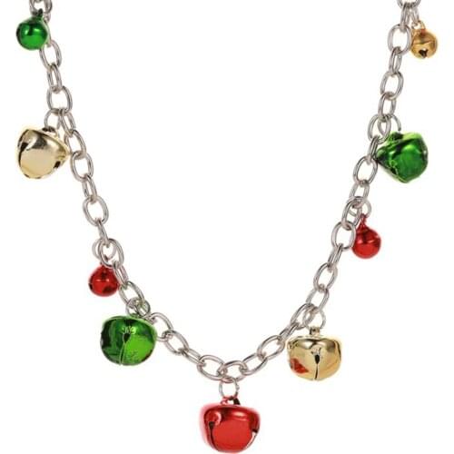 Women Fashion Christmas Necklace Enamel Multicolored Jingle Bells Pendant Necklace Silver Color Punk Clavicle Chain Jewelry Gift