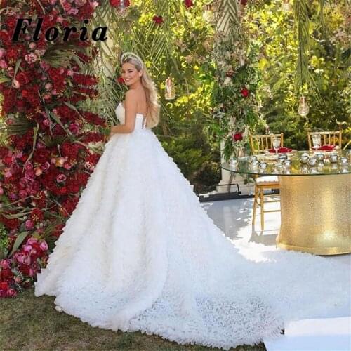 Princess Ruffles Tiered Wedding Dresses свадебное платье Dubai Beaded Bridal Gowns White Strapless Bride 2020 Vestidos De Novia