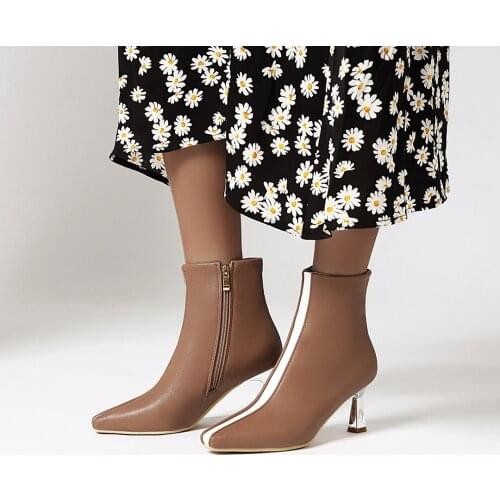 Winter Womens High Heels Ankle Boots Fashion Sexy Women Shoes Pointed Toe Black white beige brown blue yellow