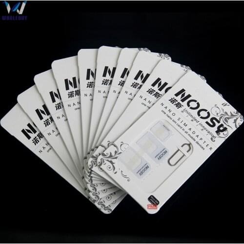 1000sets/lot 4in1 Noosy Nano Sim Card Adapter + Micro Sim cards adapter + Standard SIM Card Adapter For iPhone 8 7 6
