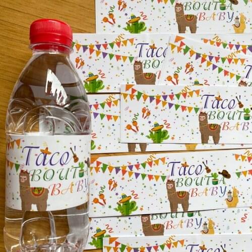 Omilut 12pcs Taco‘Bout A Baby Stickers Mexican Alpaca Birthday Party Mineral Water Bottle Label Stickers Baby Shower 1th Party S