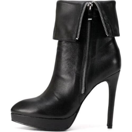 2018 Newest Shoes Woman Heels Platform Black Boots For Autumn And Winter Side Zipper Stiletto Thin High Heels Ankle Boots