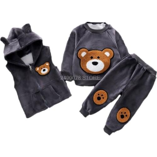 Newborn Baby Boys Girls Winter Warm Hoody Coat Sweatshirt Pants 3Pcs Clothing Set Infant Kids Children Sports Tracksuit Clothes