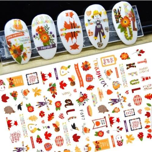 3D Nail Sticker Spring Autumn Self-Adhesive Glue Stickers Wheat Field Maple Leaf Bird Stickers for Manicure Nail Art Decoration
